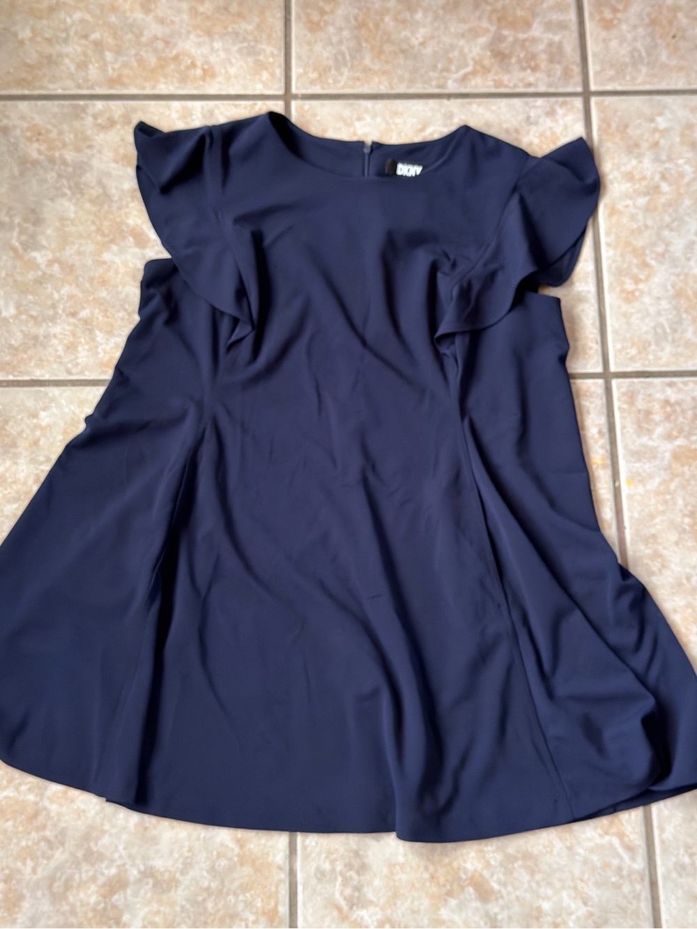DKNY Navy Blue Flutter Sleeve Scuba Crepe Plus Dress 22W